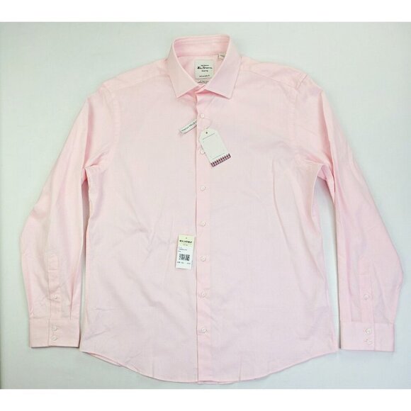 Ben Sherman 16.5 34-35 Tailored Slim Stretch Spread Collar Pink Cotton Shirt NWT - Picture 1 of 11